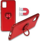 Samsung Galaxy A51 Hoesje Rood - Siliconen Back Cover met Ring Kickstand - Geschikt voor Magneet Houders