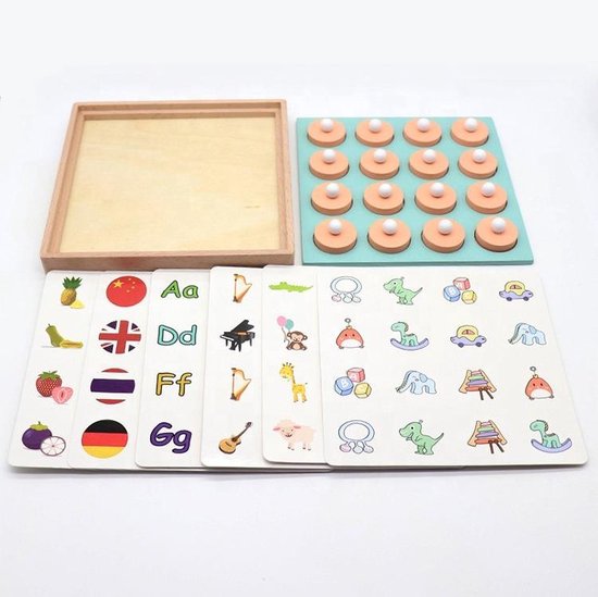 Thumbnail van een extra afbeelding van het spel Memory bordspel voor kinderen| Educatief Speelgoed | Houten Geheugen spel plaatjes| Memorie Schaak Spel | Memory chess | 12 unieke plaatjes