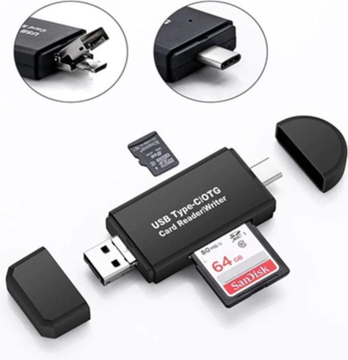 Jumalu 5 in 1- USB Type-C/OTG - Card Reader/Writer - Multifunctioneel - Micro USB - USB - USB-C , SD - Micro SD kaart reader - Zwart - Jumalu