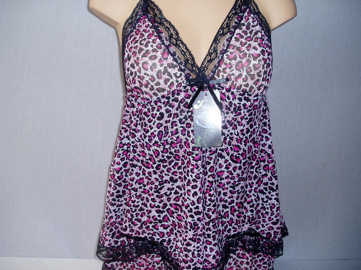 Goedkoopste Babydoll tijgerprint met bijpassende string sexy one size fucsia roze