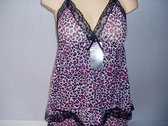 Babydoll tijgerprint met bijpassende string sexy one size fucsia roze