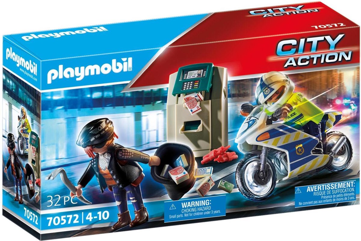 PLAYMOBIL City Action Politiemotor: achtervolging van de geldrover - 70572 - PLAYMOBIL