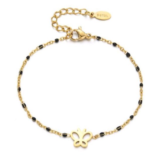 Armband Vlinder - Zwart Goud - 16/20cm - Dames - Lieve Jewels