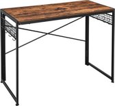 MIRA Home - Computertafel - Opklapbaar bureau met 8 haken - Spaanplaat/Metaal -  Industrieel Ontwerp - Vintage - Bruin/Zwart - 100x50x76