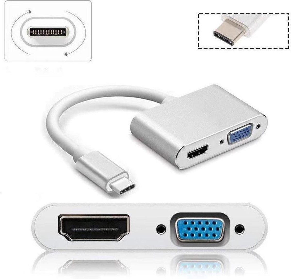 Usb-c naar HDMI VGA adapter - USB-C HDMI - USB-C VGA - 2 in 1 type-c to VGA en HDMI hub - 4K Type C to HDMI converter - USB C HDMI en VGA - Keymask