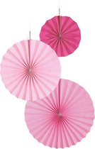 Amscan Waaiers 18/30/38 Cm Papier Roze 3 Stuks