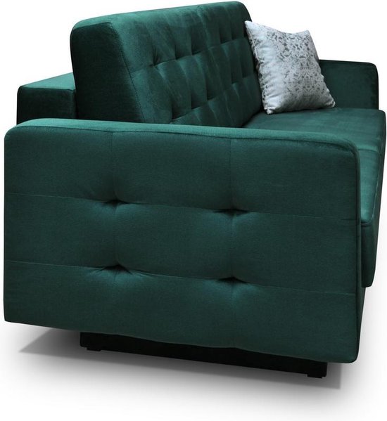 InspireMe- 3-zitsbank van Velvet voor woonkamer, slaapbank, sofa met slaapfunctie en opbergruimte, moderne bank, 3-zits - 229x97x95 cm, 200x140cm - CARLA (Smaragdgroen)