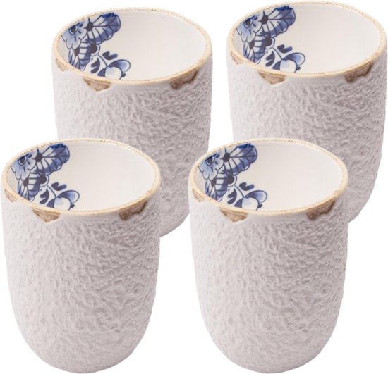 Espressokopjes - Set van 4 espresso kopjes- 6 cm - Delfts blauw - bloesem - cadeau voor vrouw