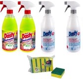Dasty Schoonmaakpakket - 2x Ontvetter + 2x Hygiëne keuken en badkamer + set van 5x schuursponzen en 1x schoonmaakhandschoenen
