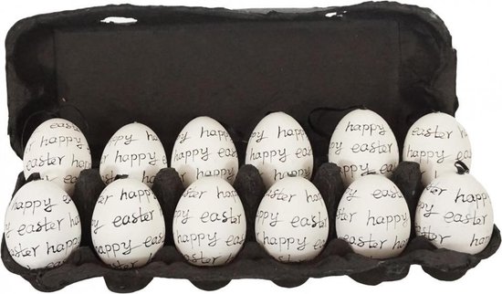 "HAPPY EASTER" - Display met 12 echte versierde Paaseieren