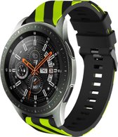 Siliconen Smartwatch bandje - Geschikt voor  Samsung Galaxy Watch gestreept siliconen bandje 46mm - zwart/geel - Horlogeband / Polsband / Armband