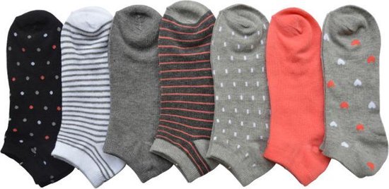 Dames Multipack sneaker sokjes - 7 paar dames fitness - hoogwaardige katoen - greylove - maat 36/41 - enkelsokken