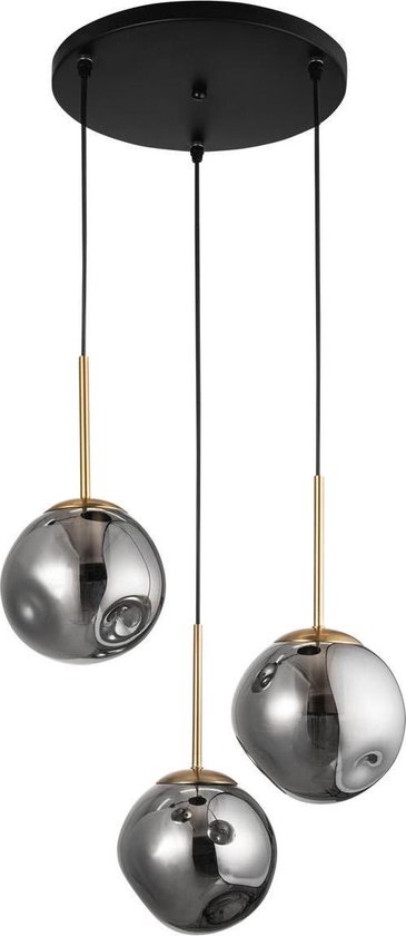Nova Luce Spada hanglamp - zwart goud smoke rookglas -  ronde hanglamp 3xE27