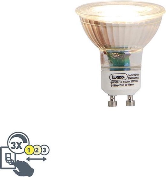 LUEDD GU10 3-staps dim to warm LED lamp 6W 450 lm 2000-2700K