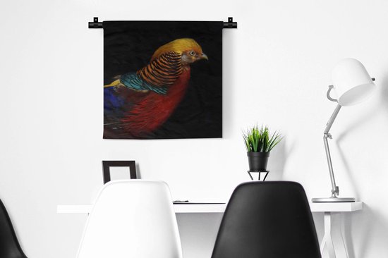 Tapisserie Animaux sur fond noir - Faisan doré sur fond noir Tapisserie coton 60x60 cm - Tapisserie avec photo