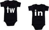 Baby rompers – ‘TW IN’ - set van 2 – rompertjes tweeling – romper zwart