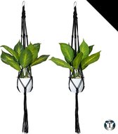 Luxe Plantenhangers | Zwart | Set van 2 stuks | 100 cm | 100% Katoen | Handgemaakt | Macramé | Plantenpot Ophangen | Binnen & Buiten | Planten | TheOldOmen |