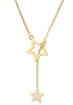 Schitterende Gold Plated Zilveren Halsketting met Sterretjes belegd met Zirkonia's