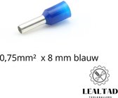 Adereindhuls 0,75 mm² x 8 mm blauw 100 stuks | Ferrule | Draadhuls | Adereindhulzen | Eindverbinder