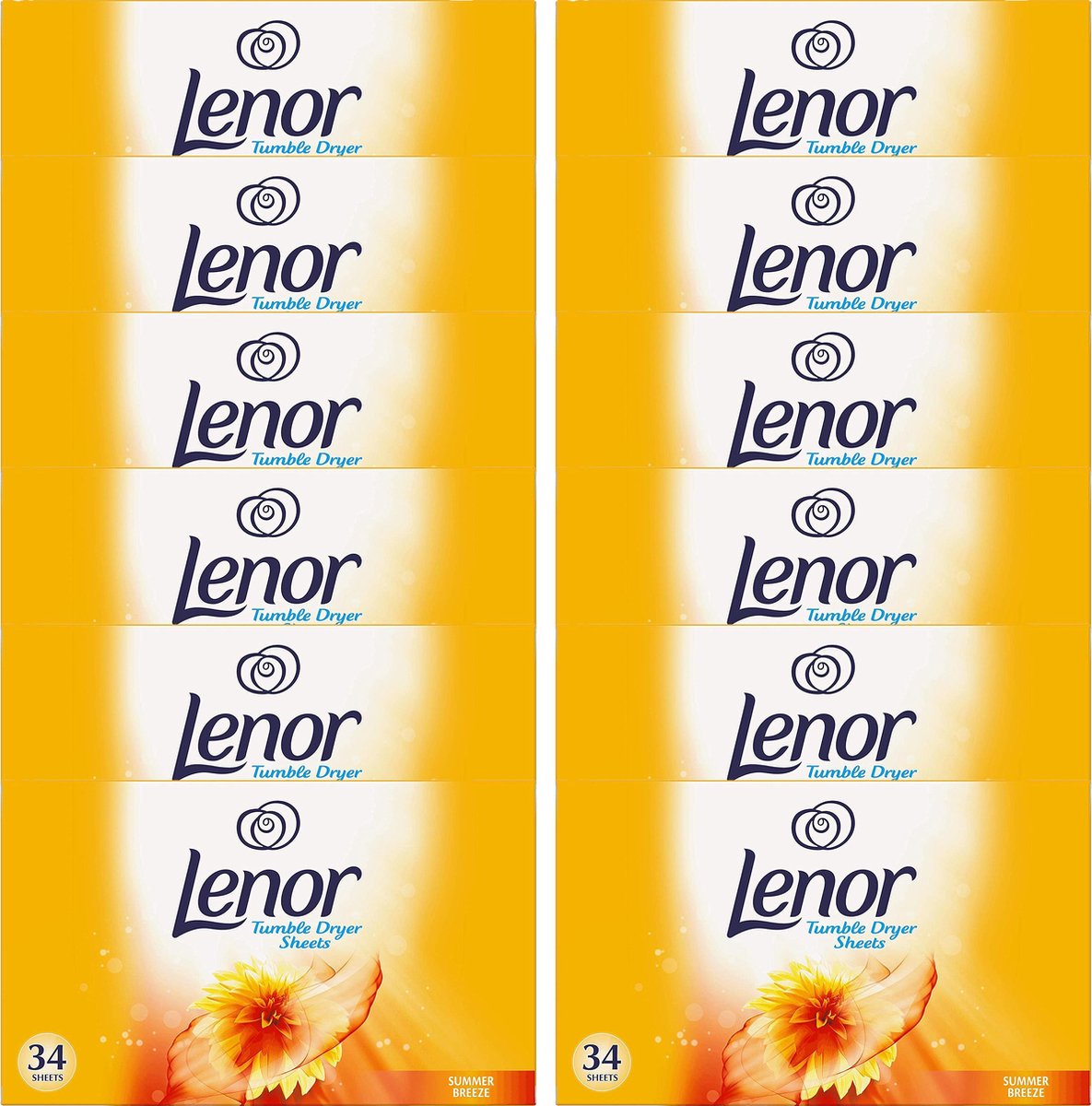 Goedkoopste Lenor - Droogtrommeldoekjes - Zomerbries - Summer Breeze - 12 x 34 doekjes - Voordeelverpakking