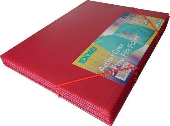 EXXO-HFP #51246 - A4 Elastomap met 3 Kleppen - Transparant Polyprop - Robijn Rood - 5 stuk
