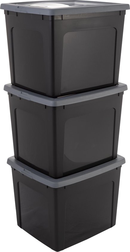 IRIS Modular Clearbox Opbergbox - 30L - Kunststof - Zwart/Grijs - Set van 3