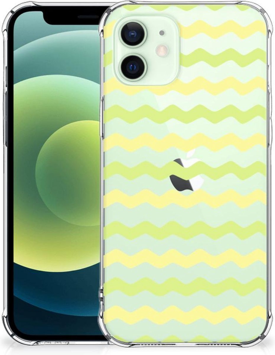 TPU Case Anti-Shock voor iPhone 12 Mini Doorzichtige Silicone Hoesje Waves Yellow