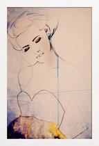JUNIQE - Poster met houten lijst Aquarel mode-illustratie -13x18 /Geel