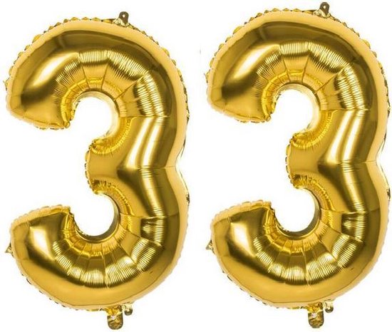 33 Jaar Folie Ballonnen Goud - Happy Birthday - Foil Balloon - Versiering - Verjaardag - Man / Vrouw - Feest - Inclusief Opblaas Stokje & Clip - XXL - 115 cm