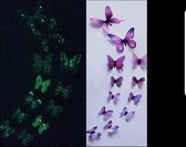 3D vlinders glow in the dark roze - muursticker vlinders lichtgevend