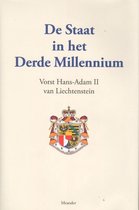 Boek 'De Staat in het Derde Millennium' met wapenschild van Liechtenstein en tekst in het blauw en bruin.