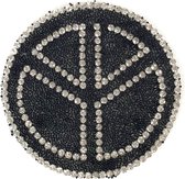 Rond Zwart Peace Teken Strass Strijk Patch 6 cm diameter