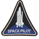 Space Shuttle Space Pilot Tekst Strijk Embleem Applicatie Patch 9.8 cm / 10.5 cm / Blauw Wit Zwart