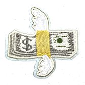 Dollar Briefjes Met Vleugels Strijk Patch 8 cm / 8 cm / Wit Zilver Geel