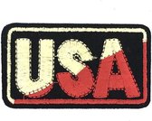 USA Tekst Embleem Strijk Patch Goud Rood 6.7 cm / 3.8 cm / Zwart Rood Goud