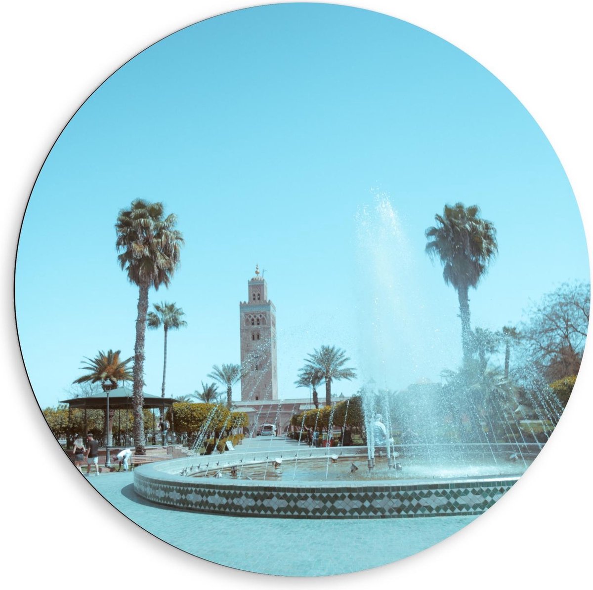 Dibond Wandcirkel - Grote Waterfontein - 80x80cm Foto op Aluminium Wandcirkel (met ophangs