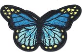 Vlinder Strijk Embleem Patch Lichtblauw Zwart 8 cm / 5 cm / Blauw