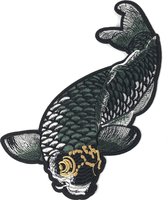 Koi Karper Vis Zwart Grijs XL Strijk Embleem Patch 15 cm / 22 cm / Grijs Zwart