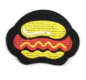 Hotdog Broodje Worstenbroodje Strijk Embleem Patch 6.5 cm / 5 cm / Zwart Geel Rood