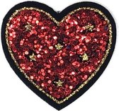 Rood Glitter Hartje Strijk Patch 4,3 x 4,2 cm