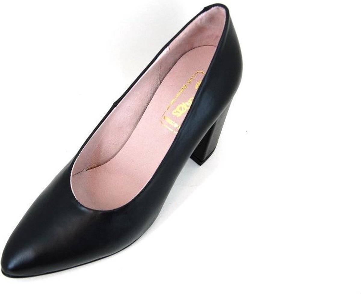 Stravers - Maat 43 Zwarte Pumps Spits Blokhak Grote Maten Hakken | bol.com