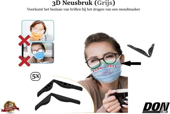 DONLINE - 3D Neusbrug x 5 (Grijs) - Anticondenssysteem voor brillen -  Mistvrije... | bol.com