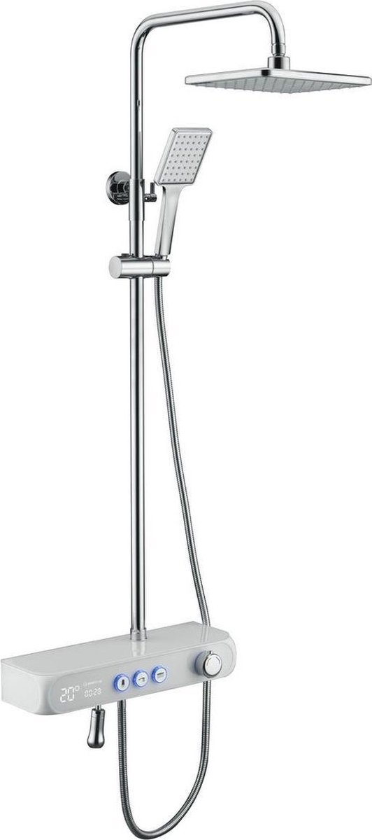 Mawialux thermostatische regendoucheset - Opbouw - Digitaal display - Vierkant - Ledava Chroom Wit