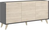 Buffetkast KOLYMA - 3 deuren - Kleur: eiken en antraciet L 155 cm x H 75 cm x D 43 cm