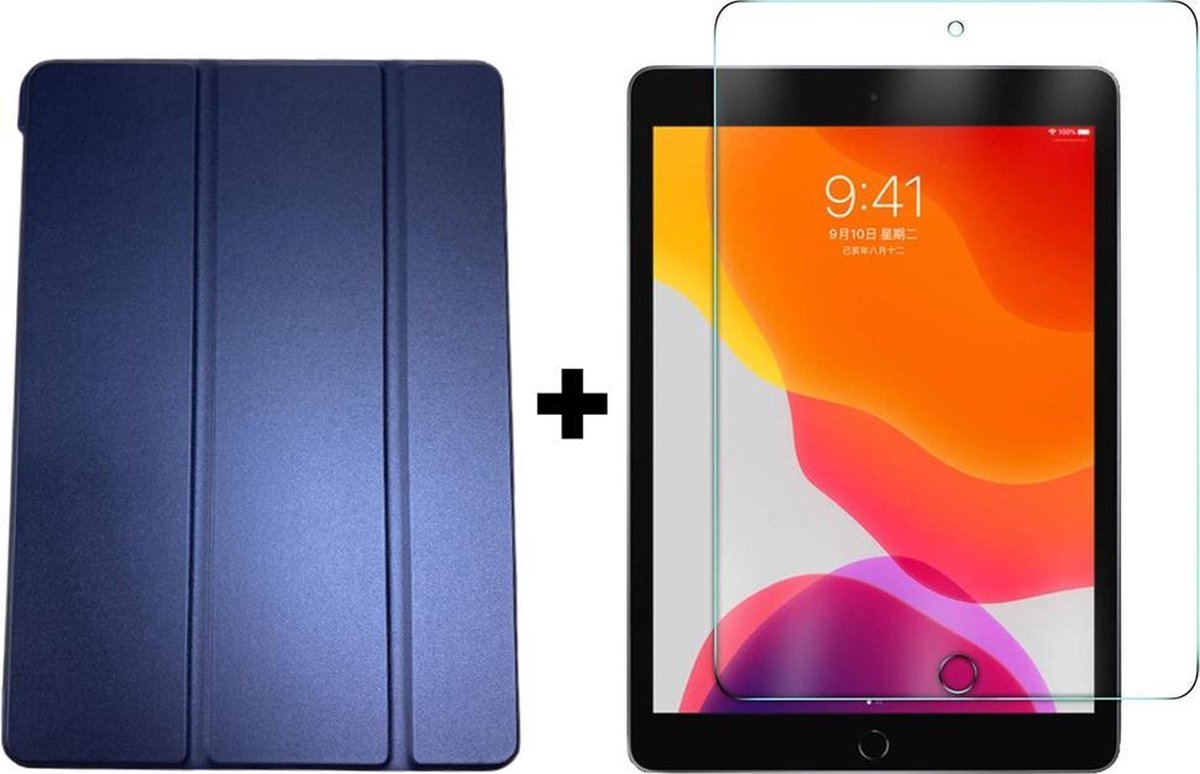 iPad 7 (2019) Smart Case - iPad 8 (2020) Smart Case - iPad 10.2 Smart Case - Tablethoes - Blauw + Screenprotector / Tempered Glass