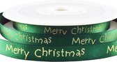 Kerst Lint 10mm (1cm) | Merry Christmas Glitter | Luxe Satijnlint | Satijn Lint | Groen Goud Glitter | Cadeaulint | Rol: 20 Meter