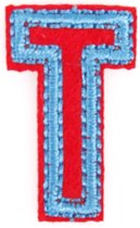 Alfabet Letter Strijk Embleem Patches Rood Blauw 3 x 2 cm / Letter T