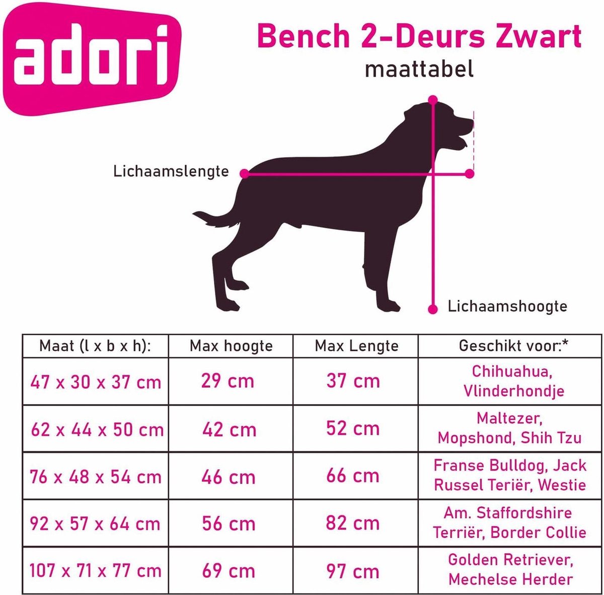 Adori Hondenbench - Zwart XS - 47 30 x 37 | bol.com