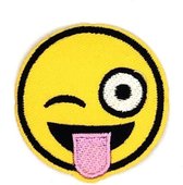 Emoji Smiley Strijk Embleem Patch Roze Tong 5.2 cm / 5.2 / Geel Zwart Roze
