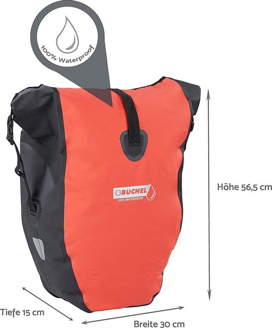 Büchel Luxe Pakaftas / Enkele fietstas - 100% Waterdicht - Met Schouderband - Luxe Pakaf-Systeem - 25,4 Liter - Rood / Zwart van Büchel — afbeelding 5